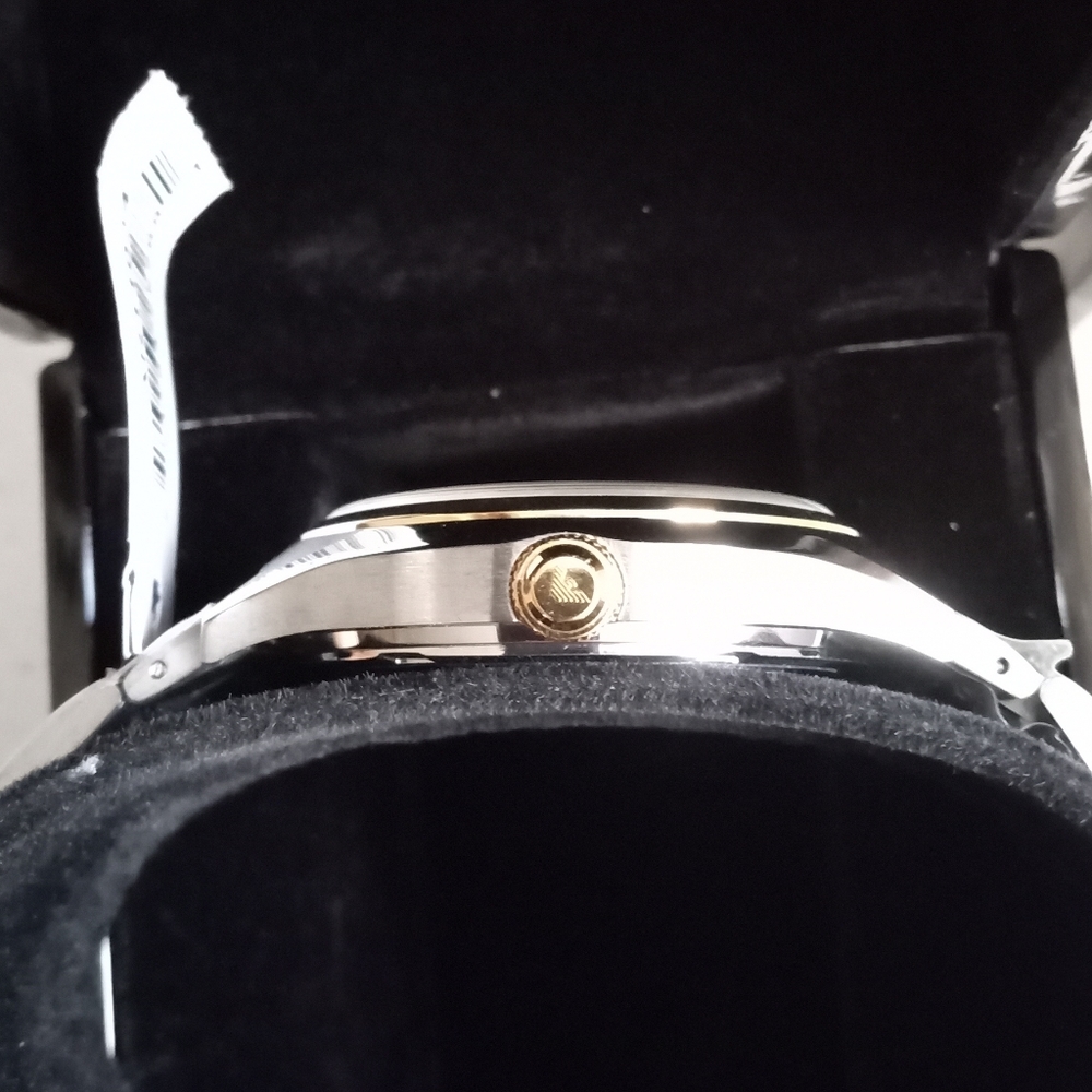 Emporio Armani Zeta AR11034 White Dial Gold Tone Bezel Metal Bracelet Mens Watch - Picture 10 of 15